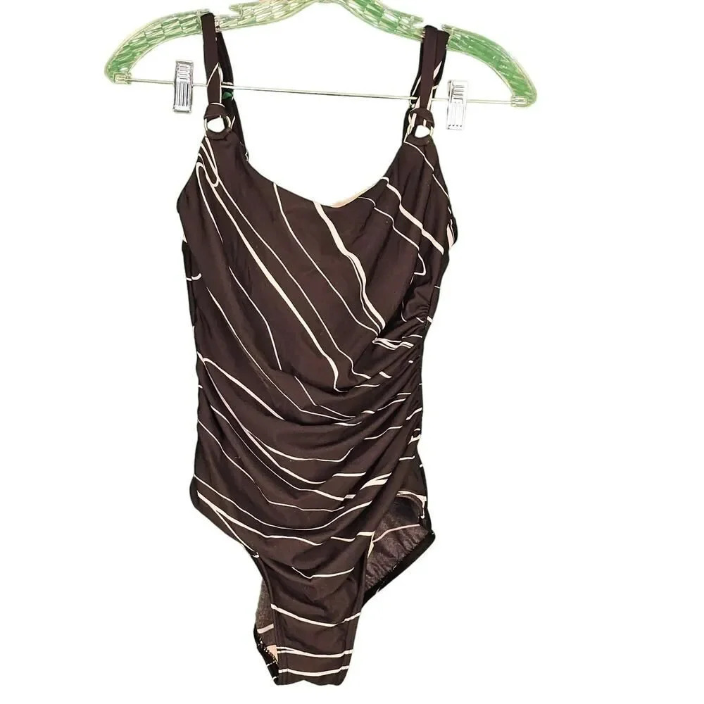 Miraclesuit Womens Black Cream One Piece Swimsuit 8